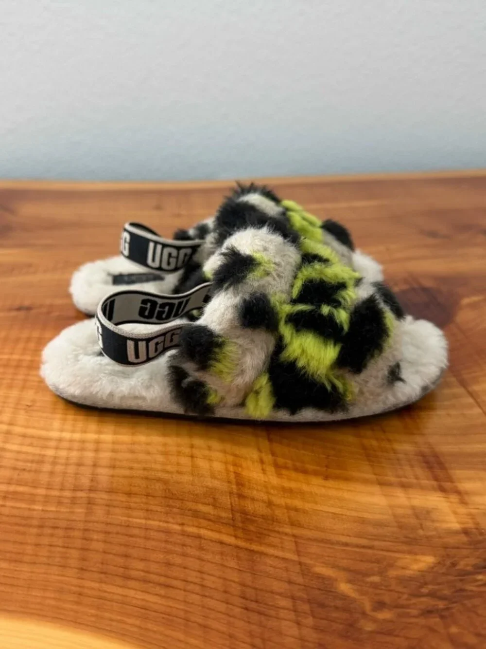 UGG Multicolor Faux Fur Fluff Yeah Animalia Slide Sandals Girls Size 10